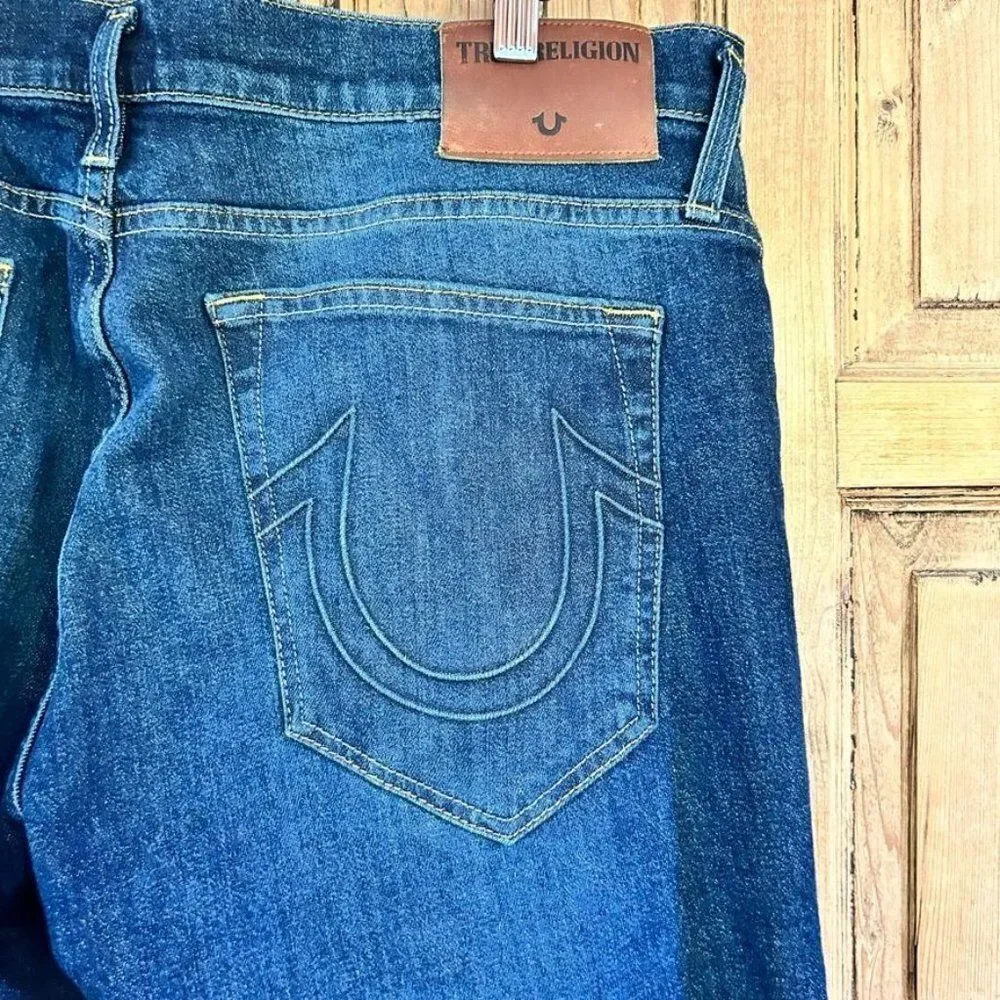 True Religion Men's 36 x 33 Rocco Relaxed Skinny Jeans Dark Wash Blue Denim Slim